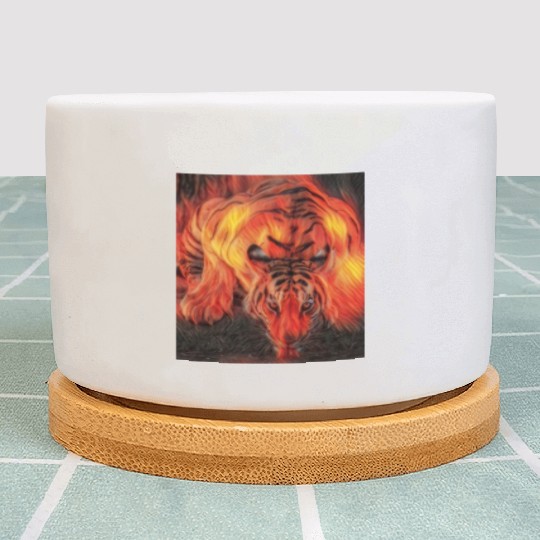 Tiger On Fire Drinking Water Plant Pots