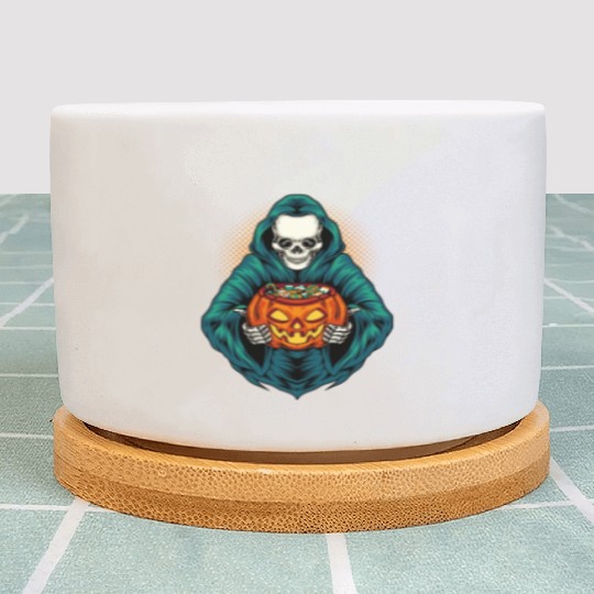 Grim Reaper With Scary Pumpkin - Halloween Plant Pots