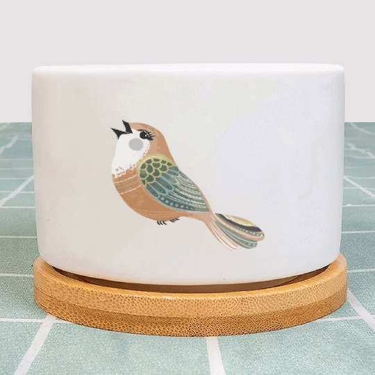 Folk art song bird Plant Pots