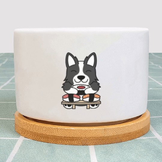 Sushi Lover Border Collie Plant Pots