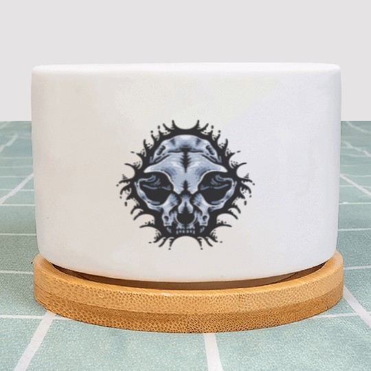Cat Skull Bursting out gray scale oddities Plant Pots