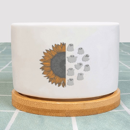 Halloween Theme Cute Ghost Sunflower Coffee Lover Plant Pots