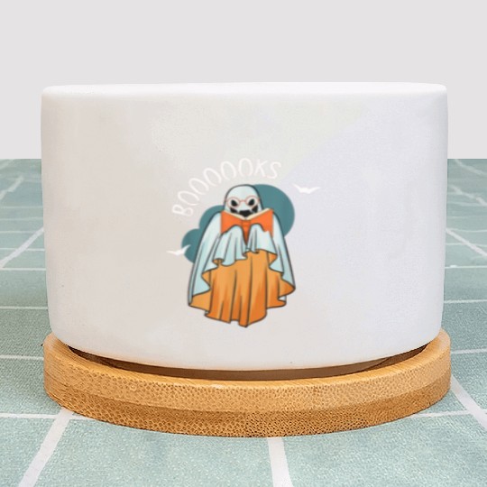 Ghost Book Reading Teacher School Funny Halloween Plant Pots
