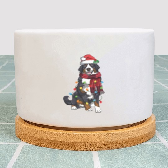 Bernese Mountain Christmas Light Funny Dog Lover Plant Pots