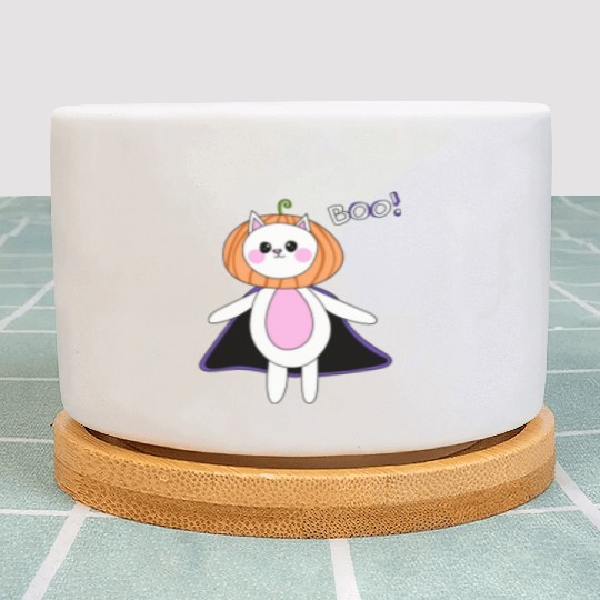 cute cat in halloween melon costume Plant Pots