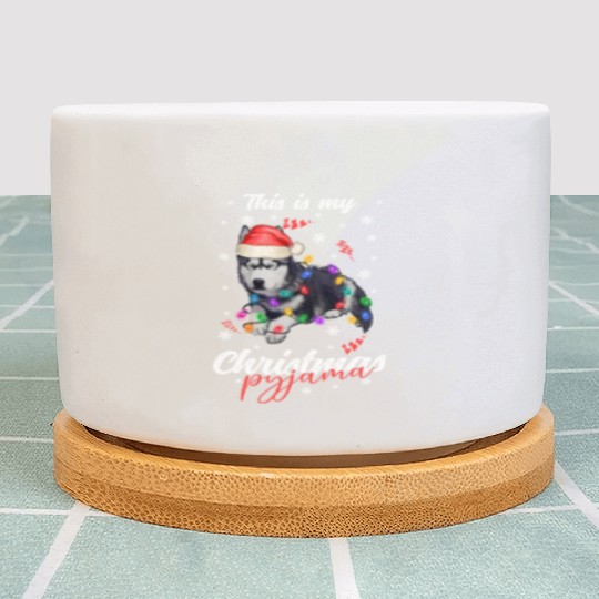 Winter Christmas Pyjama Husky Plant Pots