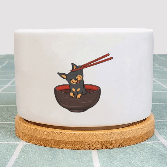 Miniature Pinscher Dipping Noodles Plant Pots