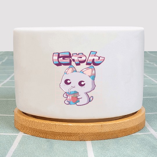 Transgender Pride Kawaii Cat Strawberry Milk Trans Plant Pots