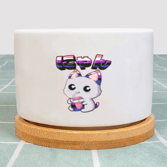 Genderfluid Pride Kawaii Cat Strawberry Milk Plant Pots