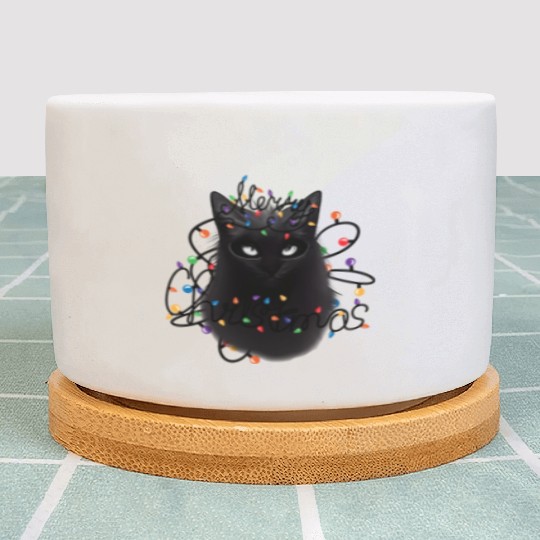 Black Cat christmas light Plant Pots