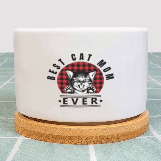 Best Cat Mom Ever Buffalo Plaid Check Plant Pots