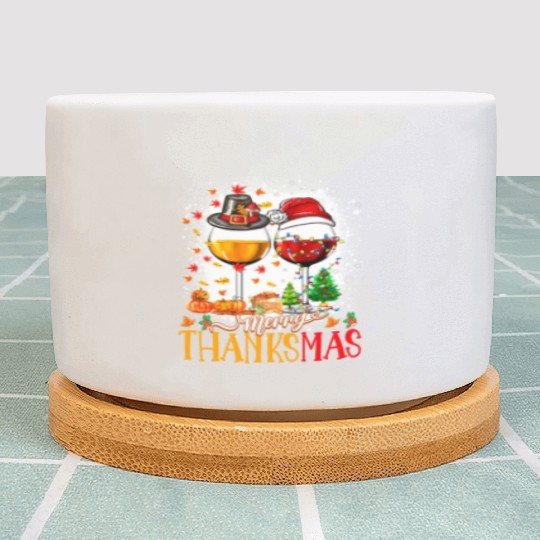 Merry Thanksmas Santa Hat Thanksgiving Christmas Plant Pots