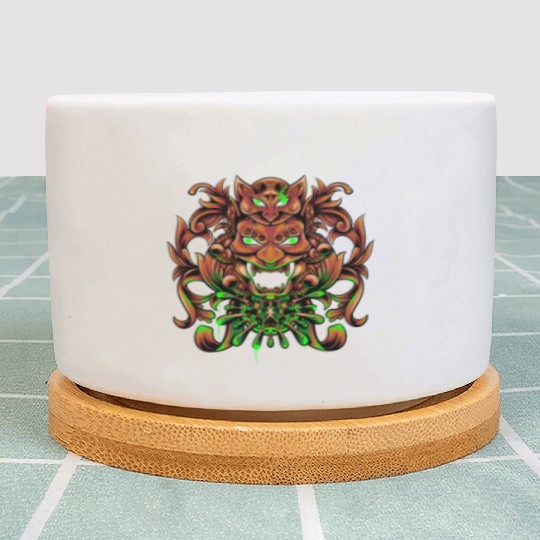 Bronze Neon Oni Mask Plant Pots