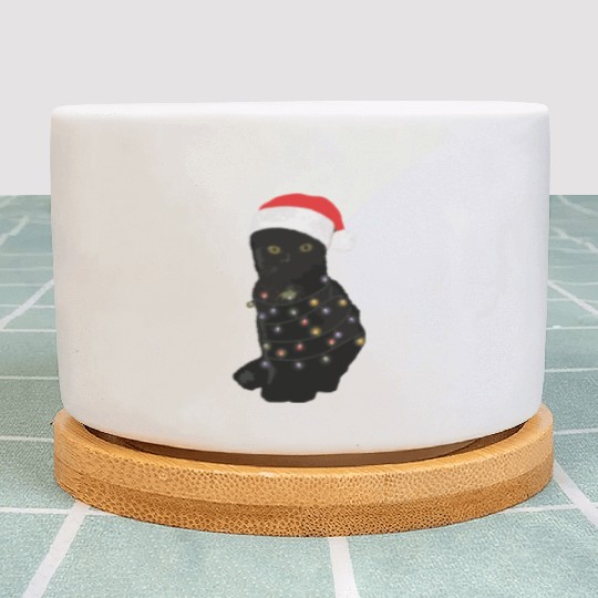 Black Cat Christmas Light Funny Cat Lover Plant Pots