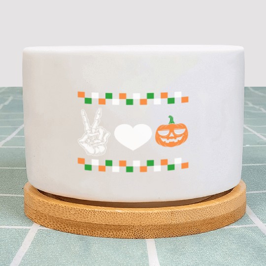 Halloween Plant Pots, Peace Love Pumpkin Skeleton Hand