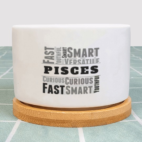 Pisces Zodiac Star Sign Word Cloud Square Monochro Plant Pots