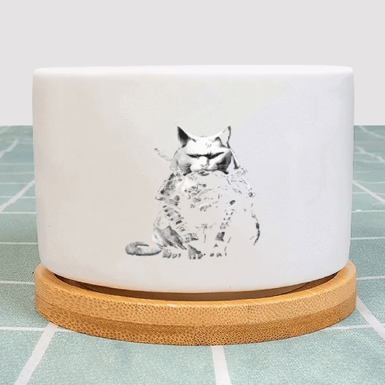 cool samurai cat Plant Pots