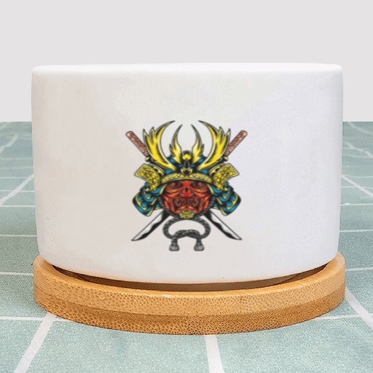 Japanese samurai warrior devil yellow mask Plant Pots