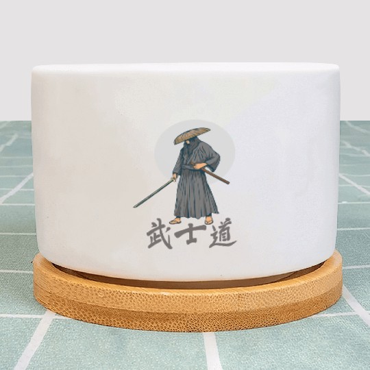 Japanese samurai warrior grey mask Plant Pots