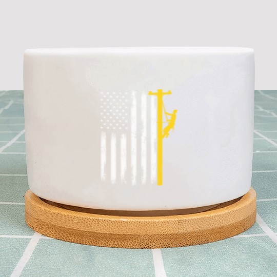 Lineman US Flag Lineworker Patriotic Plant Pots