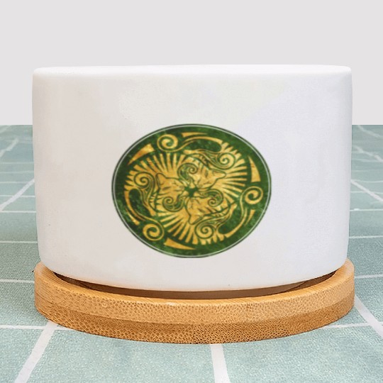 Sleeping kittens, gold on green Plant Pots