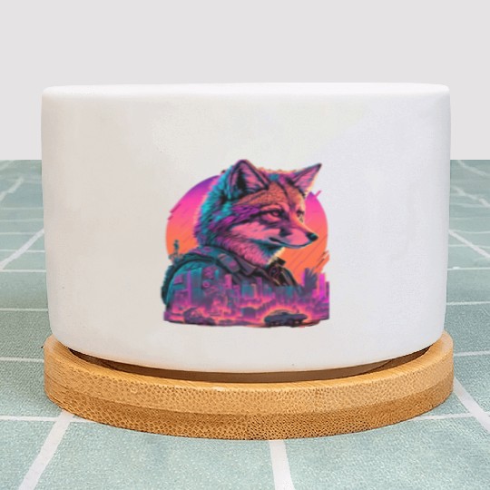 Retro Futuristic Synthwave Fox Plant Pots