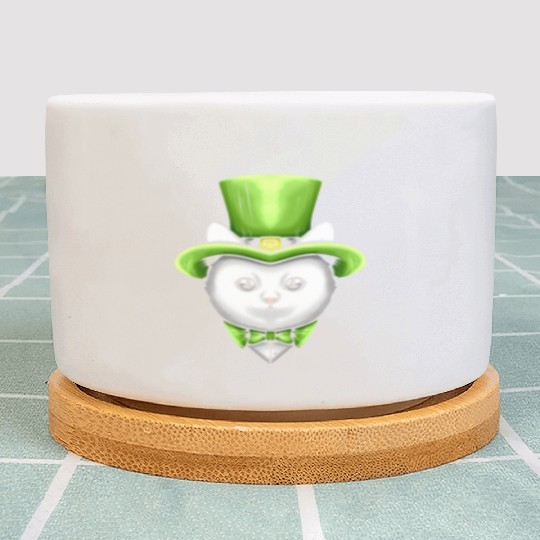 Cute Kawaii Cat With Leprechauns Hat On St Plant Pots