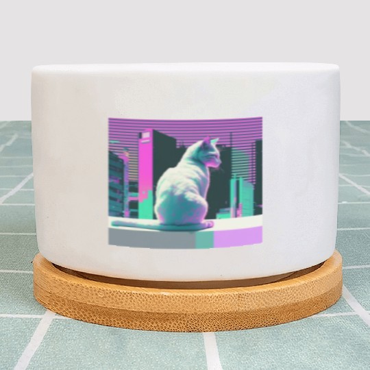 Vaperwave Aesthetic Glitch Cat Retrowave Synthwave Plant Pots