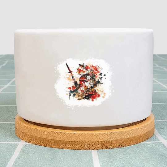 Cute Samurai Cat Plant Pots