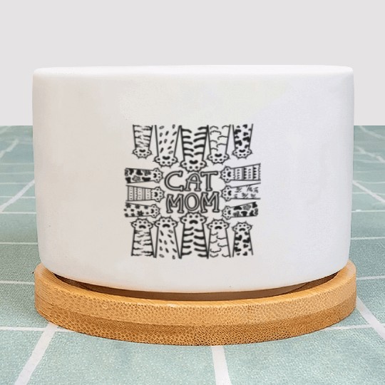 Cat mom with paws black and white Plant Pots