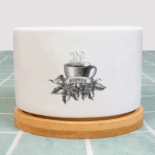 Death Before Decaf Line Art Plant Pots