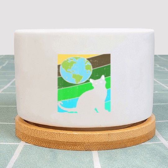 Black Cat Earth Day Retro Kitten Lover Environment Plant Pots