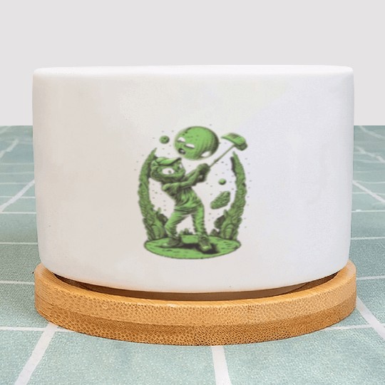 Alien Playing Golf Golfer UFO Extraterrestrial Plant Pots