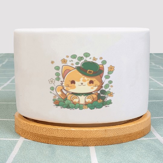 Kawaii Orange Cat Funny Shamrock St Patrick's Day Plant Pots