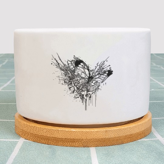 Elegant Butterfly Ink Splash Tattoo Style Plant Pots