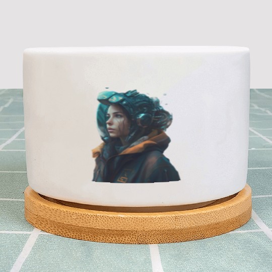 futuristic android Girl Plant Pots