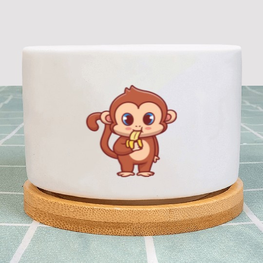 Cute Monkey Eating Banana Cartoon Plant Pots