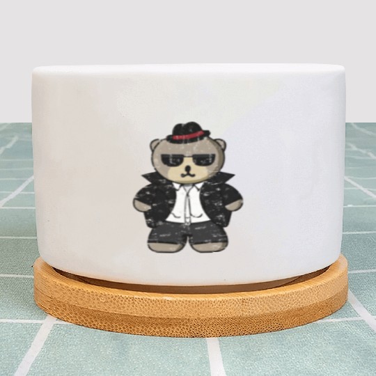 Kawaii Gangster Bear with Black Sunglasses Plant Pots