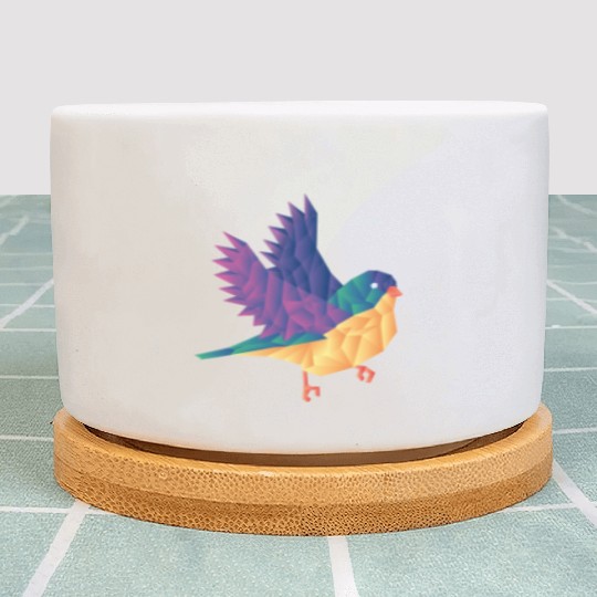 Polygon Shape Multi Colored Bird Pattern Nature Plant Pots