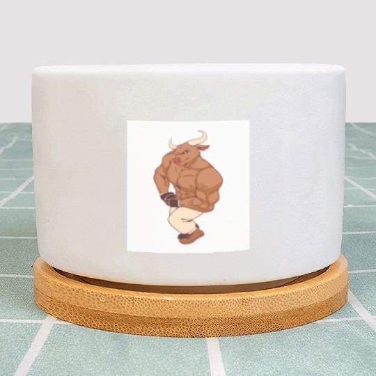 Brown Illustrated Bull Gym Lover Plant Pots