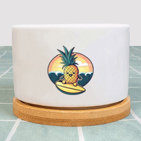 Kawaii pineapple on at sunset Plant Pots