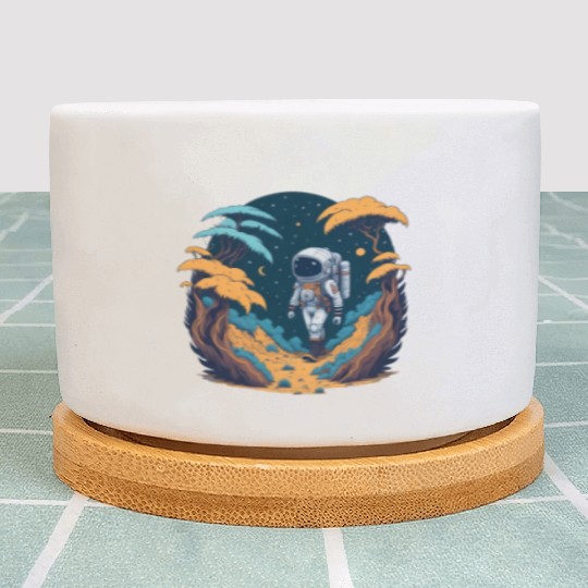 Astronaut walking in the jungle Plant Pots