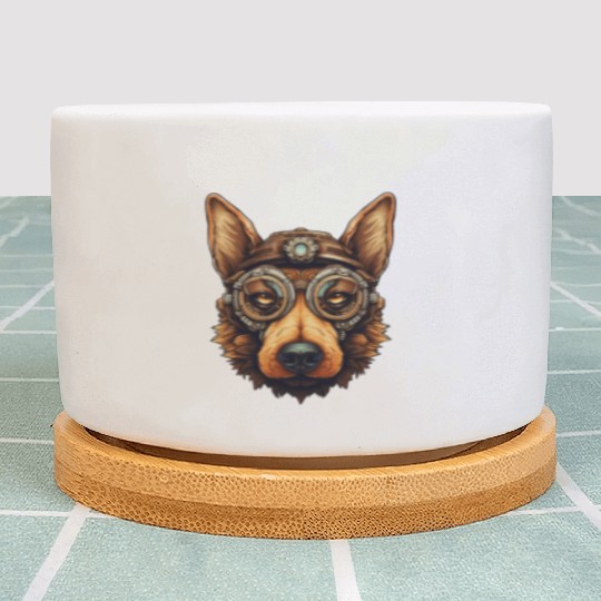 Steampunk German Shepherd Dog in Clockwork Plant Pots