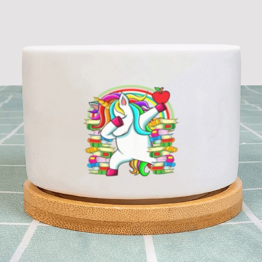 Womens Reading Teacher Dabbing Unicorn Elementary Plant Pots