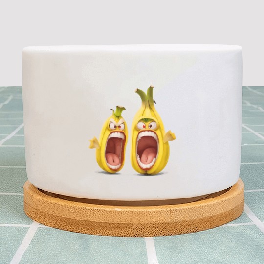Two bananas with angry face screaming cartoon Plant Pots
