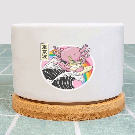 Axolotl Eating Ramen Kanagawa Wave Kawaii Japan Va Plant Pots