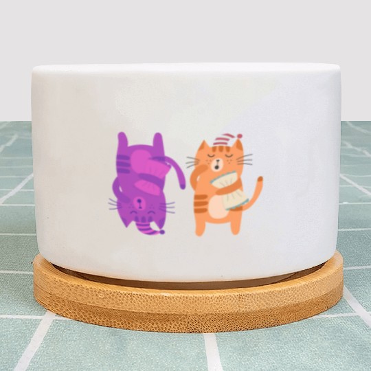 Cats Nap Napping Kitties Hugging Pillows Plant Pots