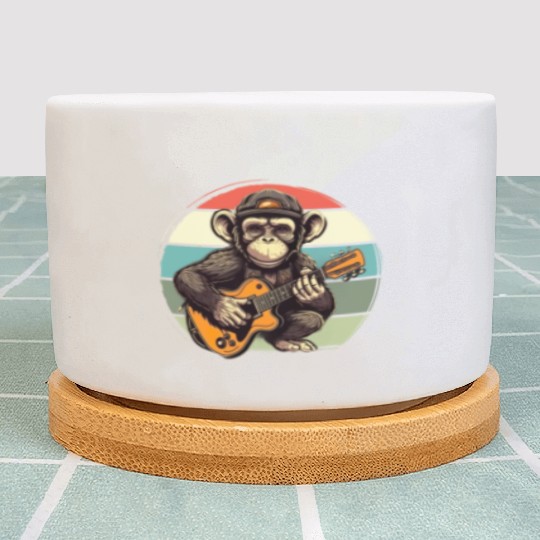 Monkey Chimpanzee Playing Acousitc Rock Guitar Plant Pots