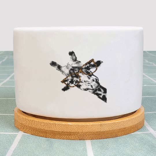 Hipster Giraffe Print Leopard Print Glasses Plant Pots