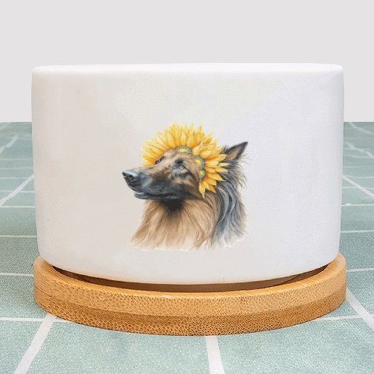 Watercolor Belgian Sheepdog Sunflower Dog Breed Pe Plant Pots